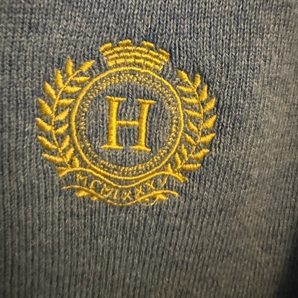 Tommy Hilfiger Light Blue Collared Sweater XXL Cotton V-Neck Preppy Classic
